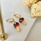 mushroom earrings - fun earrings - cute huggie earrings - gold hugggie